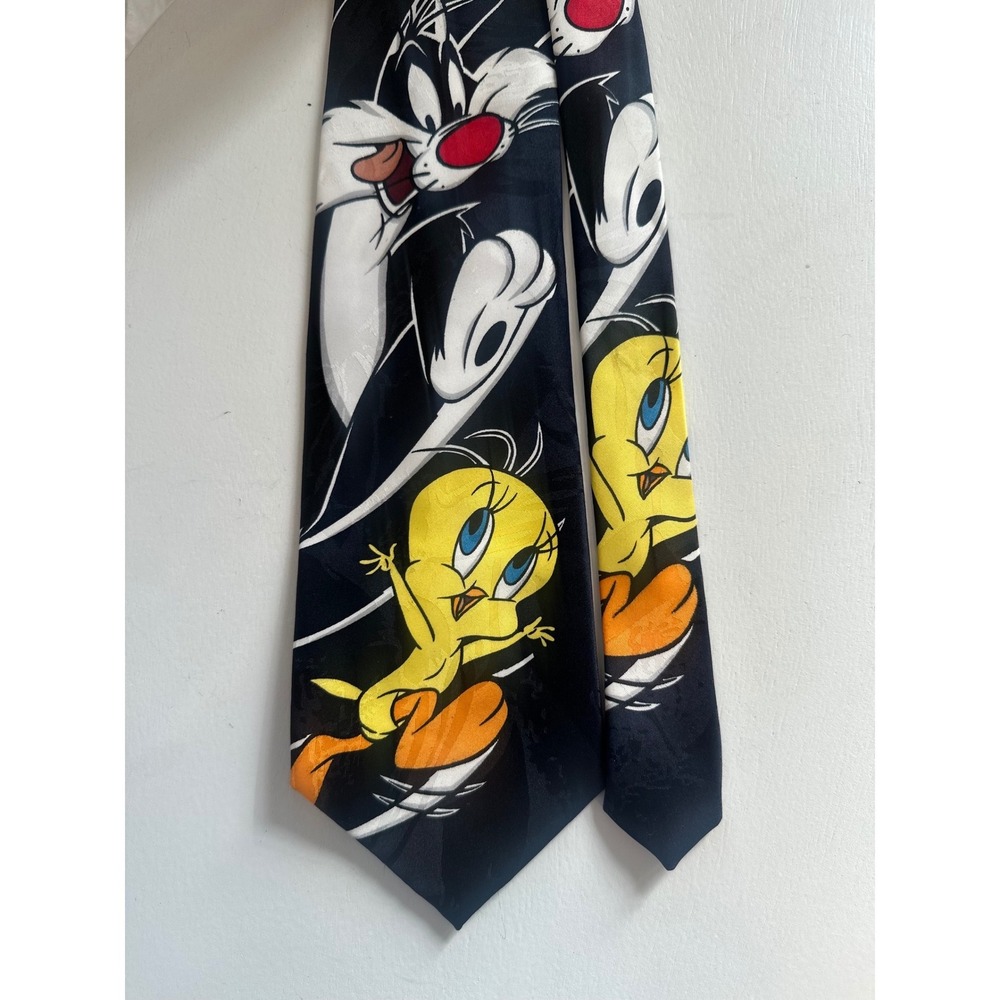 Vintage 1995 Looney Tunes Mania Tweety Sylvester Polyester Necktie Mens